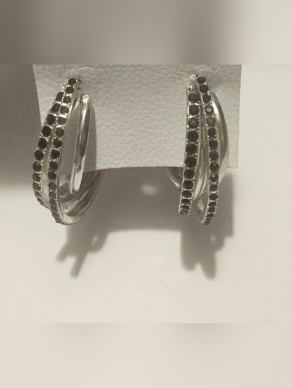 Free People Triple interlocking hoop earrings, silver with black stones